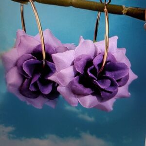 Purple Floral Hoop Earrings